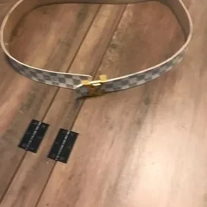 Louis Vuitton Gray and Gold Belt with Iconic Design Authentic Louis Vuitton Damier Azur Canvas Leather Gold LV  main image 4
